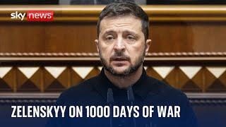 Watch: Ukrainian President Zelenskyy addresses European Parliament marking 1000 days of war