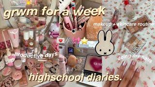  grwm for school for a week - makeup, skincare, fits | romanticizing school, aesthetic vlogs, nails