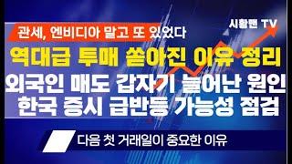 주식 시황. 역대급 투매 쏟아진 이유. 외국인 대규모 매도 유발한 숨은 재료 하나. 한국 증시 급반등 가능성 점검. 이 세 가지가 나온다면. 다음 첫 거래일이 중요한 이유 분석