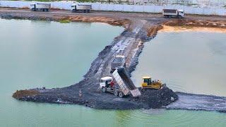 Amazing Technology Filling Lake by Shantui Dh17 Bulldozer Showing Expertise with 25-Ton Vehicle