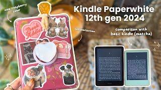 NEW kindle paperwhite 2024 (raspberry)  aesthetic unboxing, basic kindle comparison & customization