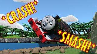 TOMICA Thomas and Friends Slow Motion Crashes: James CRASHES into a Field!