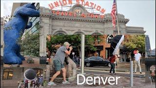 Amtrak Denver Union Station featuring Big Blue Bear and streetcar