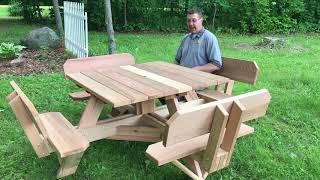45' Square Top Western Red Cedar Picnic Table with Backs on the Seats