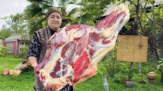 INDULGE IN THE DELIGHTFUL TASTE OF AZERBAIJANI VILLAGE FAMILY  COOKING A 30 KG COW LEG