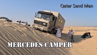 Mercedes Camper stuck in sand, in the Qatar desert, recovered by a Unimog 400.  سيلين , العديد