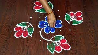 Flowers rangoli || rangoli designs || simple muggulu ||