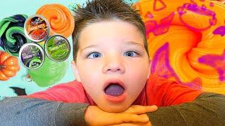 CALEB PLAYS with SPOOKY HALLOWEEN SLIME PUTTY with mom! It GLOWS in THe DARK!