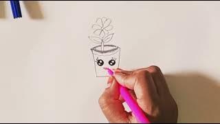 Cute flower pot craft| easy cute drawing| Simple flower pot draw idea|