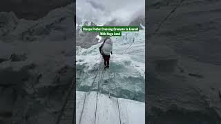  Sherpa Porter Carrying Huge Load While Crossing #Crevasse in #Everest #expedition #himalayas