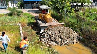 Amazing Making Foundation New Road Crossing Water By Skill Operator Komatsu D31 Dozer Moving Stone