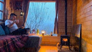 Caught in a Heavy Rain - 2 Days Camping in My Wooden House - Off The Grid - ASMR