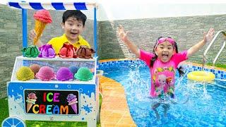 Annie and Sammy Selling Fruit Ice Cream Popsicles by the Swimming Pool