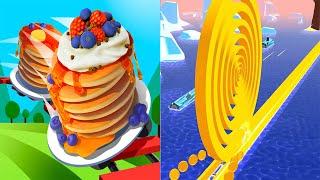 Pancake Run VS Spiral Roll Android iOS Mobile Gameplay Walkthrough #1