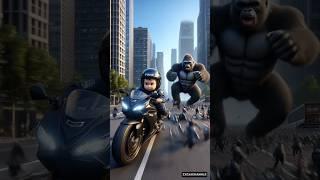 Gorilla put nails on the road kid's bike got damaged!  #shorts #ai #gorilla