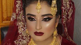 Real Bride | Asian Bridal Traditional Makeup | Dramatic Bold Winged Eyes And Dark Red Lipstick