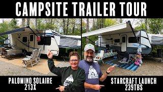 Campsite Trailer Tour - 2017 Palomino Solaire 213X & 2018 Starcraft Launch 239TBS