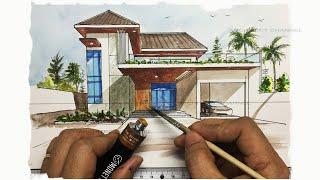 HOW TO DRAW 1 POINT PERSPECTIVE OF A HOUSE.