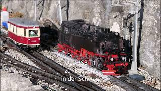 Der HSB T1 mit Sound von Trainline45 auf der Allinger Bergbahn  - Gartenbahnspass am 2. Januar 2022