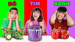 Gấu Đỏ TV - Thử Thách Ăn Đồ Ăn Theo Màu Đỏ, Màu Tím Và Màu Xanh Lá Cây Cùng Hà Sam - Food Challenge