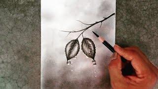 How to draw water drops with leaves by pencil..?