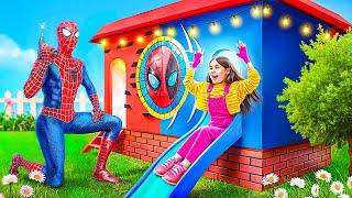 Wir haben ein winziges Haus gebaut -Superhelden Challenge! Deadpool und Spider-Man im echten Leben!