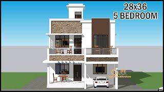 28'-0"x36'-0" 5 Bedroom 3D House Plan | North Facing Villa Design | Gopal Architecture