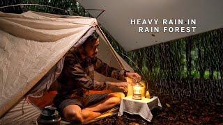 Solo Camping in Heavy Rain, Relaxing in The Rain Forest, Making a Cup of Coffee, ASMR