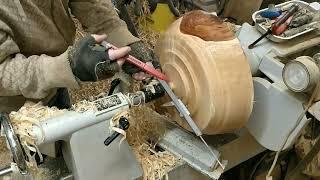 woodturning wet apple wood