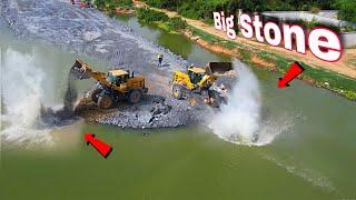 78% BUILDING A NEW ROAD ON WATER, BEST DRIVER OPERATOR WHEEL LOADER CLEANING THE BIG STONES
