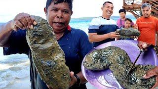 mengolah TERIPANG RAKSASA & IKAN BUNTAL buat makan siang bersama Pengunjung Pantai, Aneka Seafood