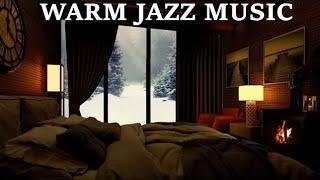 Cozy county house with gentle white snow outside the window - Jazz Music Relaxing
