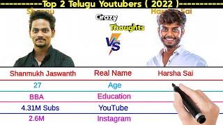 Shanmukh Jaswanth Vs Harsha Sai | Comparison | Top 2 Telugu Youtubers | Crazy Thoughts