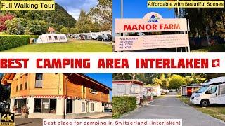 Best Camping Area Walking Tour Interlaken Switzerland  (Manor Camping Farm)  - 4K