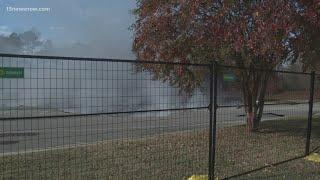 Overflow parking lot at Williamsburg Premium Outlets sinks into the ground after fire