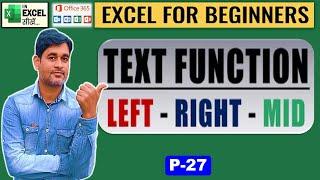 Left right and mid function in excel | How to use left right and mid formula in excel | P27