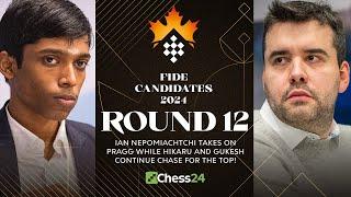 FIDE Candidates 2024 Rd 12 | Ian Faces Pragg's Prep! Hikaru, Fabiano, Gukesh Caught In 3-Way Battle!