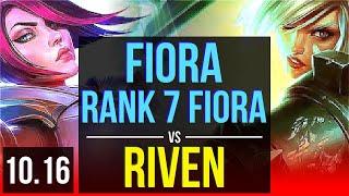 FIORA vs RIVEN (TOP) | Rank 7 Fiora, KDA 15/1/4, 1200+ games, Triple Kill | BR Challenger | v10.16