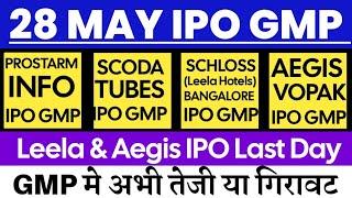 Scoda Tubes IPO GMP  Prostarm Info system IPO GMP  Leela Hotels IPO GMP | Aegis Vopak IPO GMP