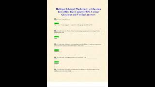 HUBSPOT INBOUND MARKETING CERTIFICATION TEST 2024 2025 UPDATE 100 CORRECT QUESTIONS AND VERIFIED ANS