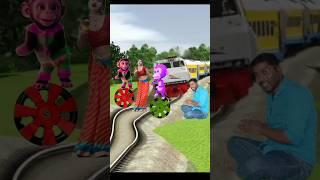  funny cute dancing aunty and monkey stop the High speed train #shorts