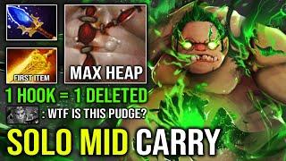 How to Solo Mid Pudge with 1st ITEM Radiance 1v5 Max Heap Strength 1 Hook = 1 Deleted Dota 2