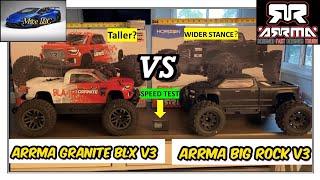 Arrma Big Rock BLX v3 VS Arrma Granite BLX v3-3s Lipo-Speed Test-comparison-review