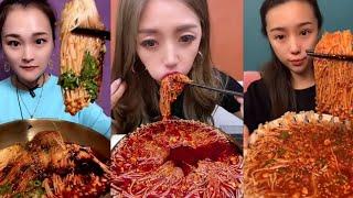 Chinese Mukbang: ASMR SPICY ENOKI MUSHROOM MUKBANG 먹방 (No Talking) #001