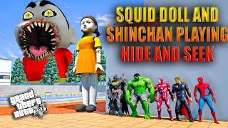 GTA V: Shinchan & Franklin Playing SQUID Doll Hide & Seek in GTA 5 in Telugu|Red Light & Green Light