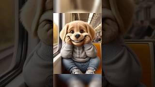 A little cat cries on the train but cute puppy ... #ai #cat #dog #aidog #aicat #cartoon #aiart