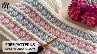 Very Easy & Unusual Crochet Pattern for Beginners!  Crochet Stitch for Baby Blanket, Bag & Scarf