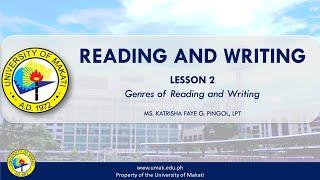 Lesson 2: Genres of Reading and Writing | Reading and Writing