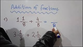 mixed fractions addition with same denominator |  addition of fractions | SPMG stage 4