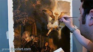 Art Reproduction (Rembrandt - The Archangel Leaving the Family of Tobias) Hand-Painted Step by Step